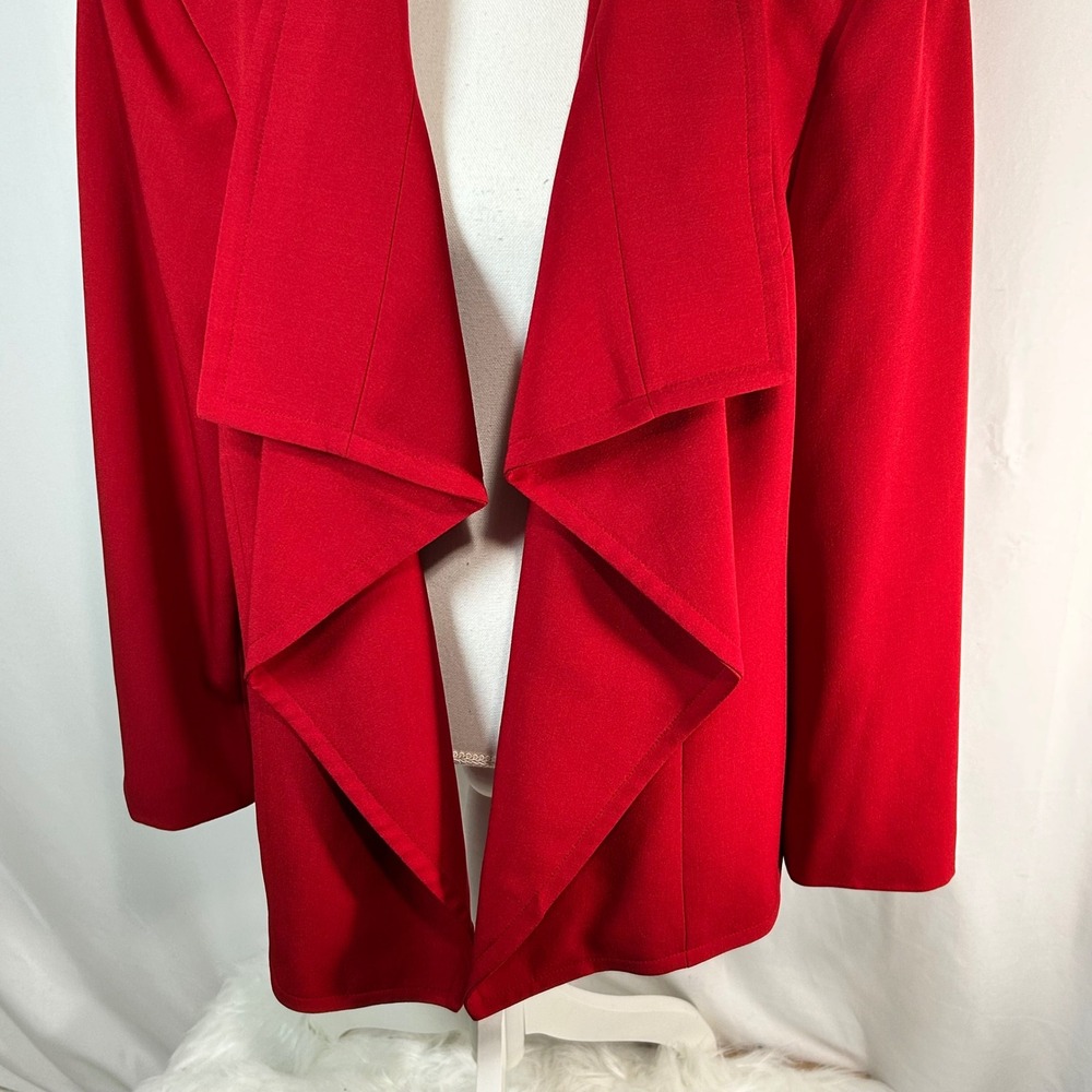 KASPER Red Waterfall Collar Draped Open Front Blazer Jacket Women's Plus 24W - Picture 3 of 7